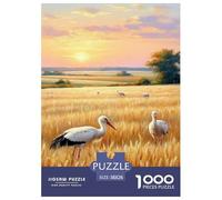 Cigognes dans Le Champ de blé Puzzles 1000 Pieces Cadeau Unique intéressant Jeu Éduchatif Défi Jouet À De Qualité Supérieure Peinture Art pour Adultes Et Enfants À Partir De 12 Ans 38x26cm/1000pcs