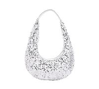 CIGPKLO Sac a Main Femmes Bandoulieres Petit sac d'été à paillettes en forme de demi-lune for femme, pochette soirée brillante, for fête, mariage(White)