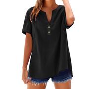 Cihdmfb Chemisier en lin pour femme - Grandes tailles - Coton et lin - Élégant - Couleur unie - Manches courtes - Décontracté - Col en V - Chemisier d'été - Hauts amples - Chemisier long - Tuniques
