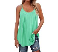 Cihdmfb Débardeur pour femme - Spaghetti réglable - Sans manches - Élégant - Couleur unie - Col rond - Camisole plissée - Grandes tailles - Débardeur ample - Solide, Vert menthe, XL