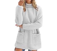 Cihdmfb Pull en polaire pour femme - Pull d'hiver chaud - Sans capuche - Décontracté - Manches longues - Polaire - Moelleux - Pull en peluche - Pull ample à manches longues - Avec poches, Blanc C, XXL