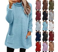 Cihdmfb Pull en polaire pour femme - Pull d'hiver chaud - Sans capuche - Décontracté - Manches longues - Polaire - Moelleux - Pull en peluche - Pull ample à manches longues - Avec poches, Bleu ciel