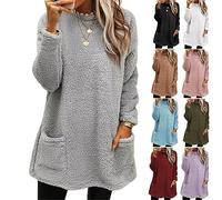 Cihdmfb Pull en polaire Teddy pour femme - Hiver chaud - Sans capuche - Élégant - Couleur unie - Manches longues - Pull en polaire - Grandes tailles - Col rond - Pull d'hiver thermique en peluche