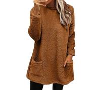 Cihdmfb Pull en polaire Teddy pour femme - Hiver chaud - Sans capuche - Élégant - Couleur unie - Manches longues - Pull en polaire - Grandes tailles - Col rond - Pull d'hiver thermique en peluche