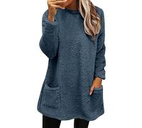 Cihdmfb Pull en polaire Teddy pour femme - Hiver chaud - Sans capuche - Élégant - Couleur unie - Manches longues - Pull en polaire - Grandes tailles - Col rond - Pull d'hiver thermique en peluche