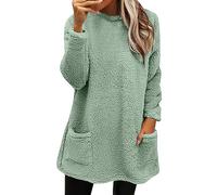 Cihdmfb Pull en polaire Teddy pour femme - Hiver chaud - Sans capuche - Élégant - Couleur unie - Manches longues - Pull en polaire - Grandes tailles - Col rond - Pull d'hiver thermique en peluche