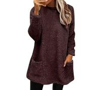 Cihdmfb Pull en polaire Teddy pour femme - Hiver chaud - Sans capuche - Élégant - Couleur unie - Manches longues - Pull en polaire - Grandes tailles - Col rond - Pull d'hiver thermique en peluche