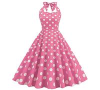 Cihdmfb Robe de cocktail pour femme - Robe de soirée rockabilly des années 1950 - Sans manches - Dos nu - Polka à pois - Rétro - Rockabilly - Swing - Ligne A - Jupe plissée - Longueur genou - Mariage