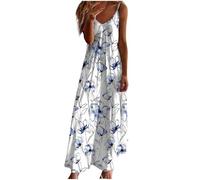 Cihdmfb Robe débardeur pour femme - Imprimé floral vintage - Robe maxi - Bretelles spaghetti - Sans manches - Grandes tailles - Col en V - Robe d'été légère et ample - Robe longue décontractée - Robe