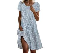Cihdmfb Robe d'été pour femme - Grandes tailles - Décontractée - Manches courtes - Col rond - Robe tunique légère et confortable - Robe de loisirs surdimensionnée, A bleu, 5XL