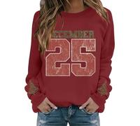 Cihdmfb Sweat-shirt de Noël pour femme avec imprimé lettre de décembre à manches longues Pull de Noël drôle Pull de Noël Grandes tailles Col rond Pull de Noël Coupe ample Pull de Noël, rouge, S