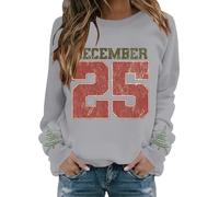 Cihdmfb Sweat-shirt de Noël pour femme avec imprimé lettre de décembre à manches longues Pull de Noël drôle Pull de Noël Grandes tailles Col rond Pull de Noël Coupe ample Pull de Noël, gris, L