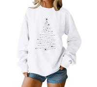 Cihdmfb Sweat-shirt de Noël pour femme - Pull de Noël amusant - Imprimé arbre de Noël - Pull col rond - Manches longues - Décontracté - Chemisier de Noël pour adolescentes et filles, Blanc., L