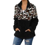 Cihdmfb Veste en peluche pour femme - Motif léopard - Patchwark - Pull sans capuche - Col montant décontracté - Demi-fermeture éclair - Veste polaire chaude - Veste de transition - Veste d'hiver, gris