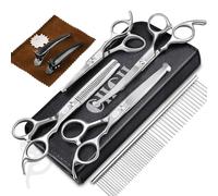 CIICII Ciseaux Toilettage Chien Professionnel, 10-In-1 Ciseaux Chien Toilettage avec Embouts de Sécurité Ronds (Ciseau Coupe Poils/Chat avec Ciseau Courbes) pour Domicile Salon Bricolage