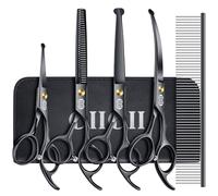 CIICII Ciseaux Toilettage Chien Professionnel, 10-In-1 Ciseaux Chien Toilettage avec Embouts de Sécurité Ronds (Ciseau Coupe Poils/Chat avec Ciseau Courbes) pour Domicile Salon Bricolage