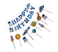 Ciieeo 11 Pièces Bannière de Fête à Thème Spatial Décorations de Gâteau Astronautes avec Inserts Accessoires pour Anniversaire