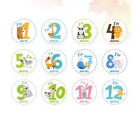 Ciieeo 12pièces Autocollants Mensuels Garçon Fille Motif Animaux Dessin Animé Décoration Autocollante Garçon Fille Pour Marquer Étapes Importantes Naissance
