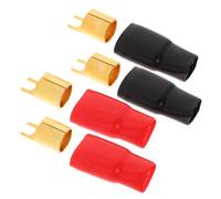 Ciieeo 2 Paires Connecteurs de Haut-parleur à Sertir Cosses Plates Cuivre Plaqué Or avec Gaine Rouge et Noire Terminal Fourche pour Câble Audio Caisson Basse