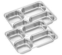 Ciieeo 2 pièces Assiette Rectangulaire Inox Plateau Profond à Compartiments pour Adultes et Garçon Fille Service et Empilable pour Repas Quotidiens et Camping