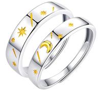 Ciieeo 2 Pièces Bague Couple Ouverte Lune Étoile en Cuivre Argenté | Finition Polie, Maintien de Couleur Solide, Confort Lisse, Style Créatif et Délicat