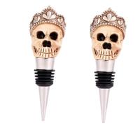 Ciieeo 2 pièces Bouchon de Bouteille Alliage Créatif Halloween Bouchon Décoratif Couronne Crâne Joint Étanche pour Vin et Sauces Accessoire Rouge