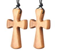 Ciieeo 2 Pièces Collier Croix en Bois Sculpté à Main, Pendentif Conique | Bijou Simple et Distinctif, pour Diverses Occasions, Suspendu au Rétroviseur Voiture, Présent pour Époux
