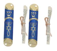 Ciieeo 2 Pièces Mezuzah pour Cadre de Porte Juive Métal Doré Bleu Décoration Religieuse Pratique avec Parchemin Visible Symbole de Bénédiction et Sanctification Foyer