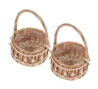 Ciieeo 2 Pièces Paniers Rotin Tressé avec Anse et Franges Petits Paniers Ronds Rattan pour Fleurs Décoration Rustique pour Mariages et Fêtes