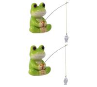 Ciieeo 2 Pièces Statue de pêche à la Grenouille Objet de Decoration Ornement en résine pour Aquarium Petit Flotteur Ornement de pêche de Grenouille d'aquarium Décoration créative Green