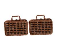 Ciieeo 2 Pièces valise en rotin Coffret en osier Coffret en rotin Boîte de rangement vintage en osier panier valise vintage paniers tressés valise style rétro Plastique