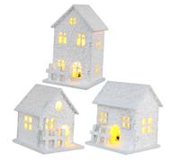 Ciieeo 3 Pièces Décoration Noël Bois Maisons Flocon Lumineuses Ornements Intérieurs Brillants pour Sapin et Maison Village de Noël Lumineux