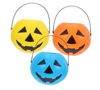 Ciieeo 3 Pièces Halloween Pumpkin Buckets with Handle PVC Candy Containers Party Favor Set