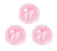Ciieeo 3pc Houppette à Poudre pour Bébé à Longs Poils en Tissu Rose, Facile à Utiliser D'une Main, Sûre Peau Délicate, Design Nœud Adorable, Usage Quotidien