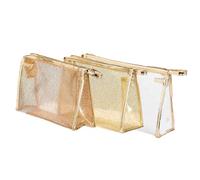Ciieeo 3pièces Trousse de Maquillage Transparente TPU Pochette Zippée Multifonction pour Rangement Cosmétique Femme Organisateur Portable pour Voyage et Toilettes Blanc Café Or