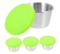 Ciieeo 4 ensembles Lot Coupelles à Sauce Inox avec Couvercles Silicone Petits Bols à Trempette pour Cuisine et Snacks Récipients à Condiments Réutilisables pour Salades et Sauces