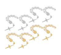 Ciieeo 4 Pièces Bracelet Chapelet Catholique Rosaire Imitation Perles Croix Argentée Dorée Bracelet de Prière Spirituel pour Baptême Communion Mariage Cadeau Féminin Masculin