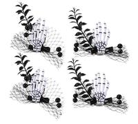 Ciieeo 4 Pièces Halloween Skeleton Hand Hairpins With Spider Web Design Lightweight Zombie Skull Barrettes For Women And Halloween Party Accessories