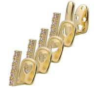 Ciieeo 5 Pièces Set de Grills Dentaires Dorés Hip Hop Punk Accessoires de Dents Faux Rapper pour Halloween Installation Rapide et Confortable Bijoux de Style Unique