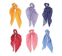 Ciieeo 6 Pièces Élastiques à Cheveux en Tissu avec Ruban à Nœud Cœur Doux et Confortable pour Femmes et Filles, Accessoires Coiffure Mignons pour Usage Quotidien et Fêtes