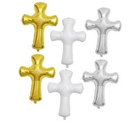 Ciieeo 6 Pièces Lot de Ballons Croix Aluminium pour Baptême Décoration Festive Dorée Facile à Gonfler pour Anniversaire et Communion Accessoires Suspendus pour Salle et Jardin
