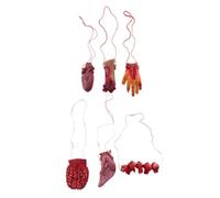 Ciieeo 6 Pièces Mains Coupées Fausses en PU Rouges Suspendues pour Halloween Décor Effrayant Ambiance Fête Multiple Scènes