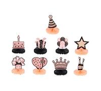 Ciieeo 9 Pièces Décoration boule en décorations d'anniversaire féeriques première ornements de fête d'anniversaire décorations de fête en nid d'abeilles Papier Or rose