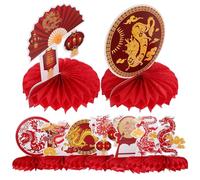 Ciieeo 9 Pièces Décoration en Nid D’Abeille Rouge Nouvel an Chinois | Papier Léger, Thème Fête du Printemps, Forme Alvéolée, pour Étagères et Comptoirs en Magasin