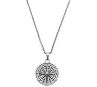 Ciieeo Acier Inoxydable Collier Pendentif Boussole Chaîne de Cou, Argenté, Style Vintage Hip Hop Symbole D'encouragement, et Boussole Spirituelle pour Hommes et Femmes