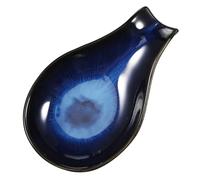 Ciieeo Assiette à Dessert Forme Cuillère en Céramique Bleu Glaçure Unique, Porte-cuillère Polyvalent, Vaisselle Résistante pour Maison et Restaurant, Petit Bol pour Sauces