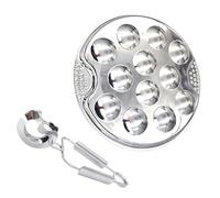Ciieeo Assiette D’escargots Inox 12 Compartiments Avec Pince Acier Résistant Cuisson Four Barbecue Pour Fruits De Mer Lot 2 Pièces