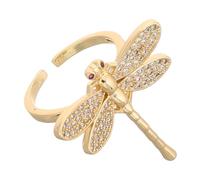 Ciieeo Bague Ouverte Libellule pour Femme Plaquée Cuivre 18k Or avec Zircone Cubique Scintillante, Ajustable, Anneau Mode Empilable, Anniversaire et Usage Quotidien