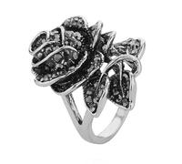 Ciieeo Bague Rose Noire Antique Multicouches en Argenté Taille 6 Pétales de Rose et Diamants Taillés Précisement Anneau Vintage Élégant pour Présent Saint Valentin Femmes