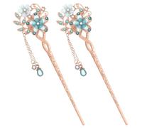 Ciieeo Baguettes Chinoises Vintage 2pcs en Alliage Léger avec Fleurs Doubles Faites Main, Accessoires Cheveux pour Femmes Cosplay et Traditions Anciennes